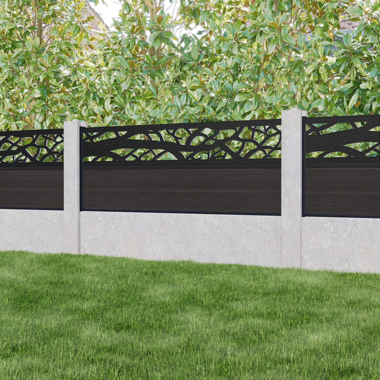 Classic Twilight Fence Panel - Dark Oak - for existing concrete posts