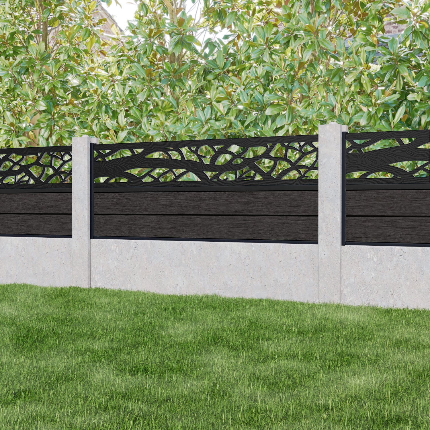 Fusion Twilight Fence Panel - Dark Oak - for existing concrete posts