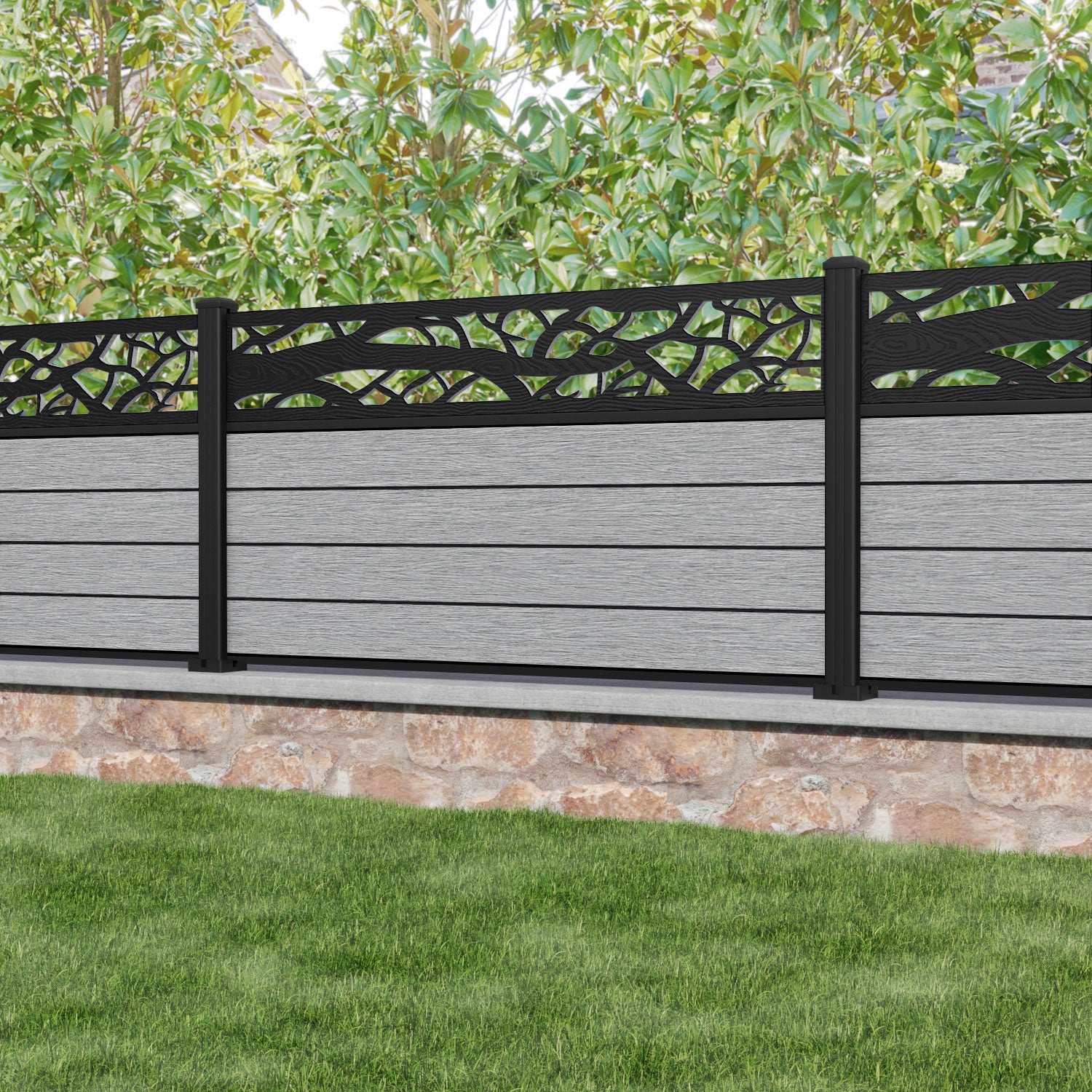 Fusion Twilight Fence Panel - Light Grey - with our aluminium posts