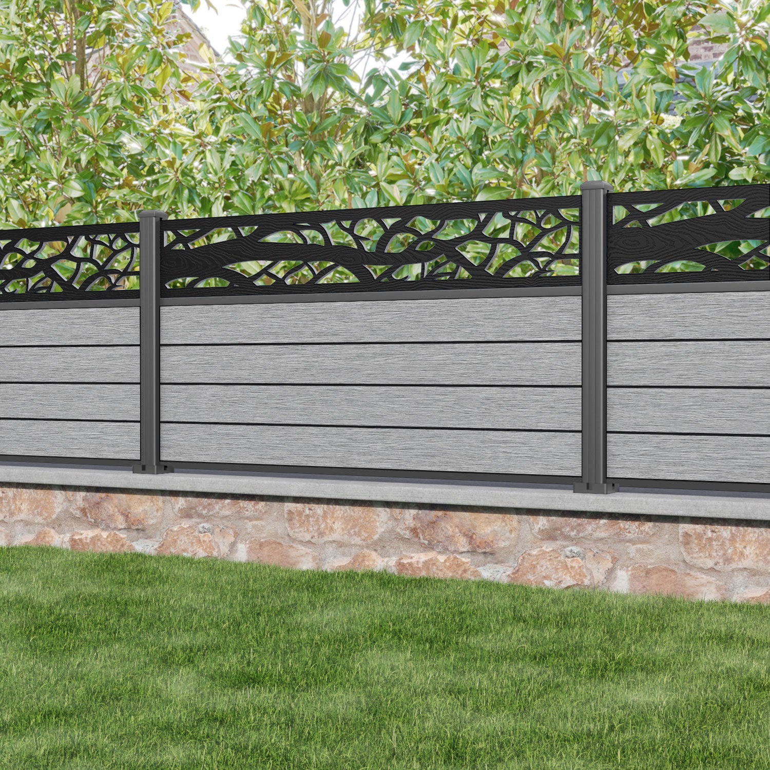 Fusion Twilight Fence Panel - Light Grey - with our aluminium posts