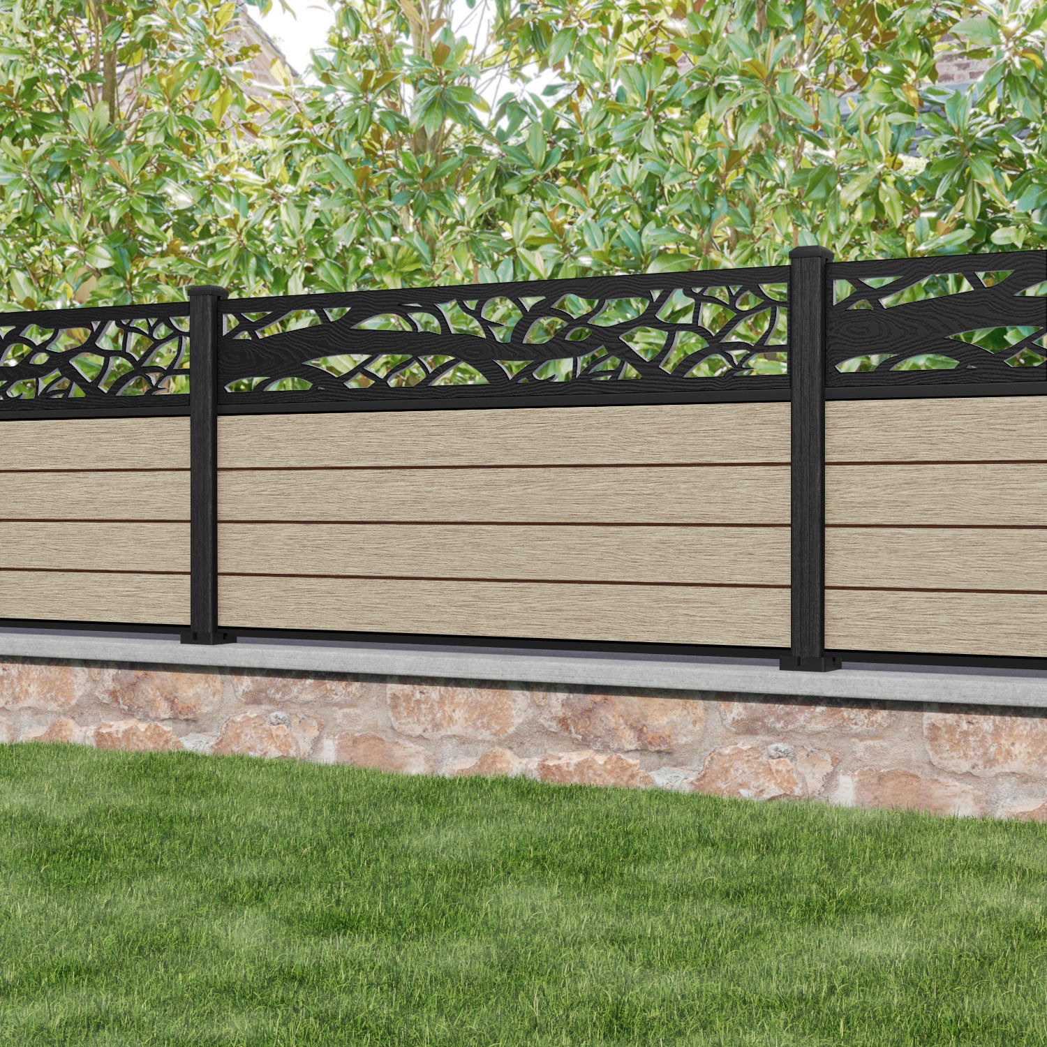Fusion Twilight Fence Panel - Light Oak - with our composite posts