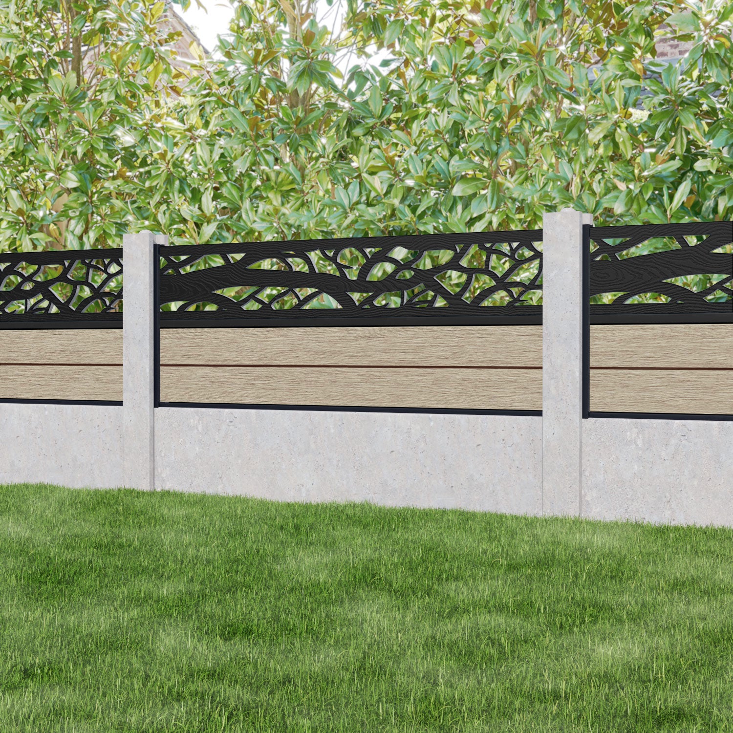 Fusion Twilight Fence Panel - Light Oak - for existing concrete posts
