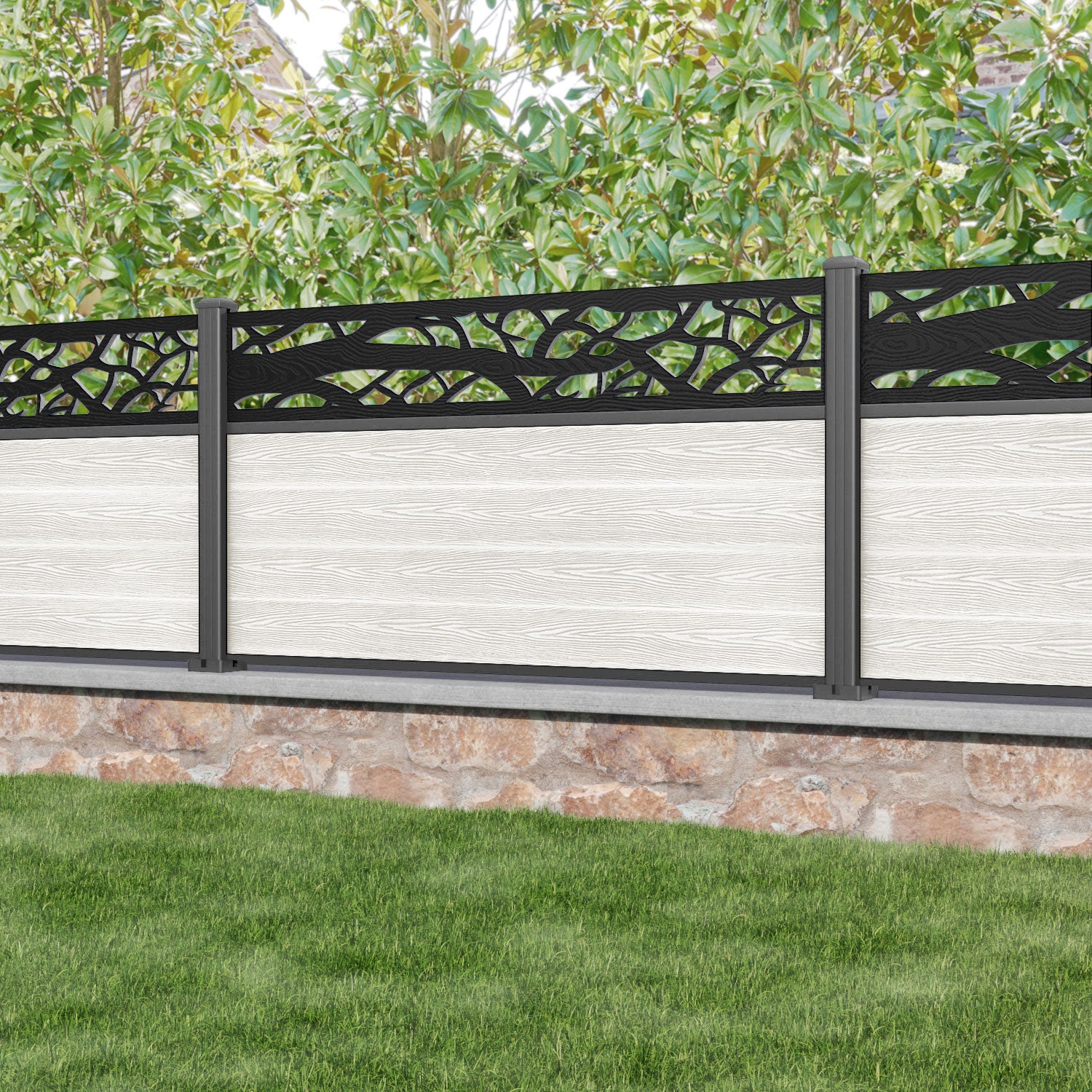 Classic Twilight Fence Panel - Light Stone - with our aluminium posts