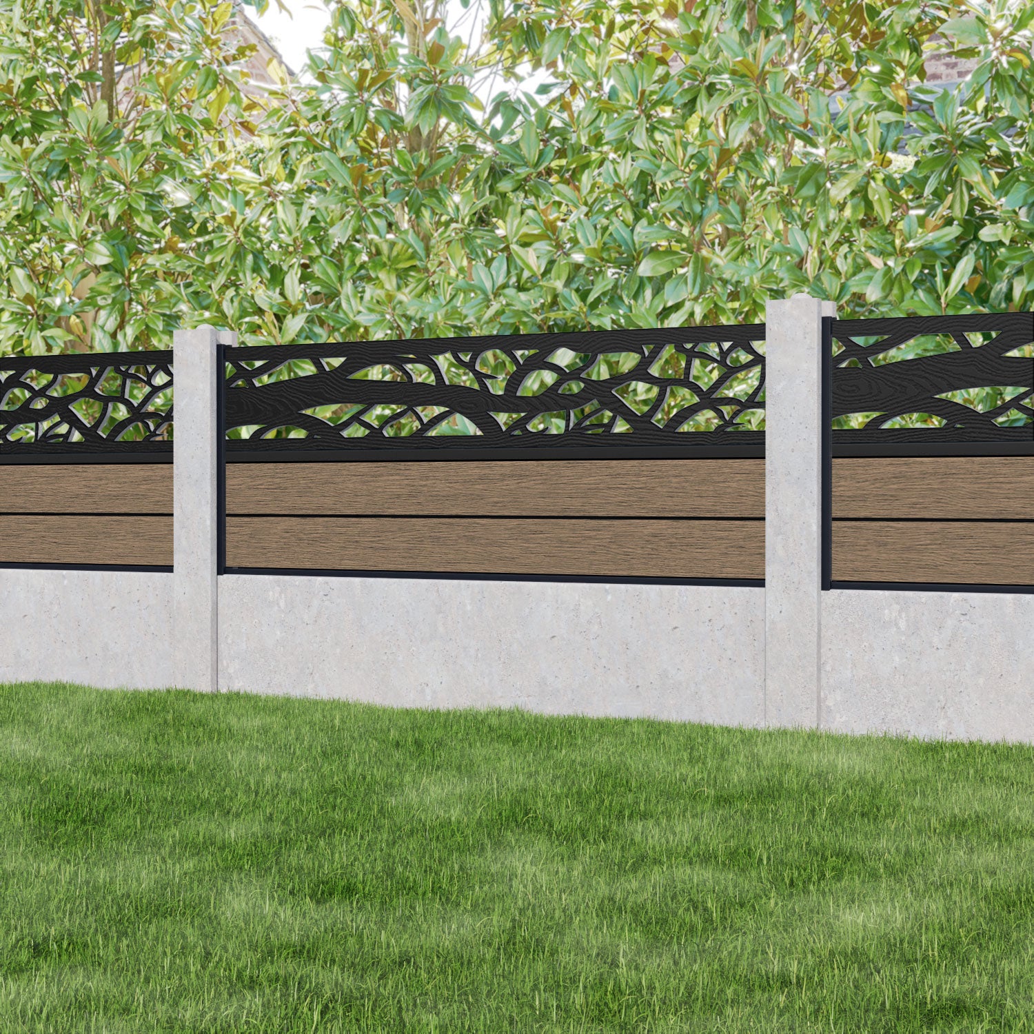 Fusion Twilight Fence Panel - Teak - for existing concrete posts