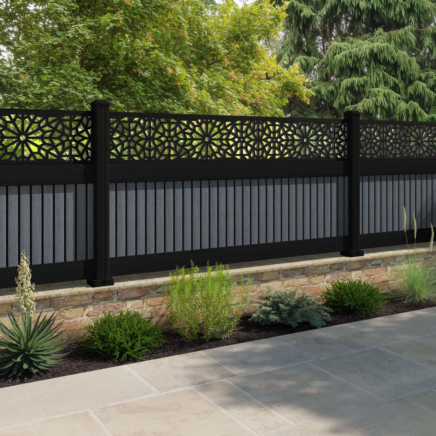 Virtis Alnara Fence Panel - Anthracite - with our aluminium posts