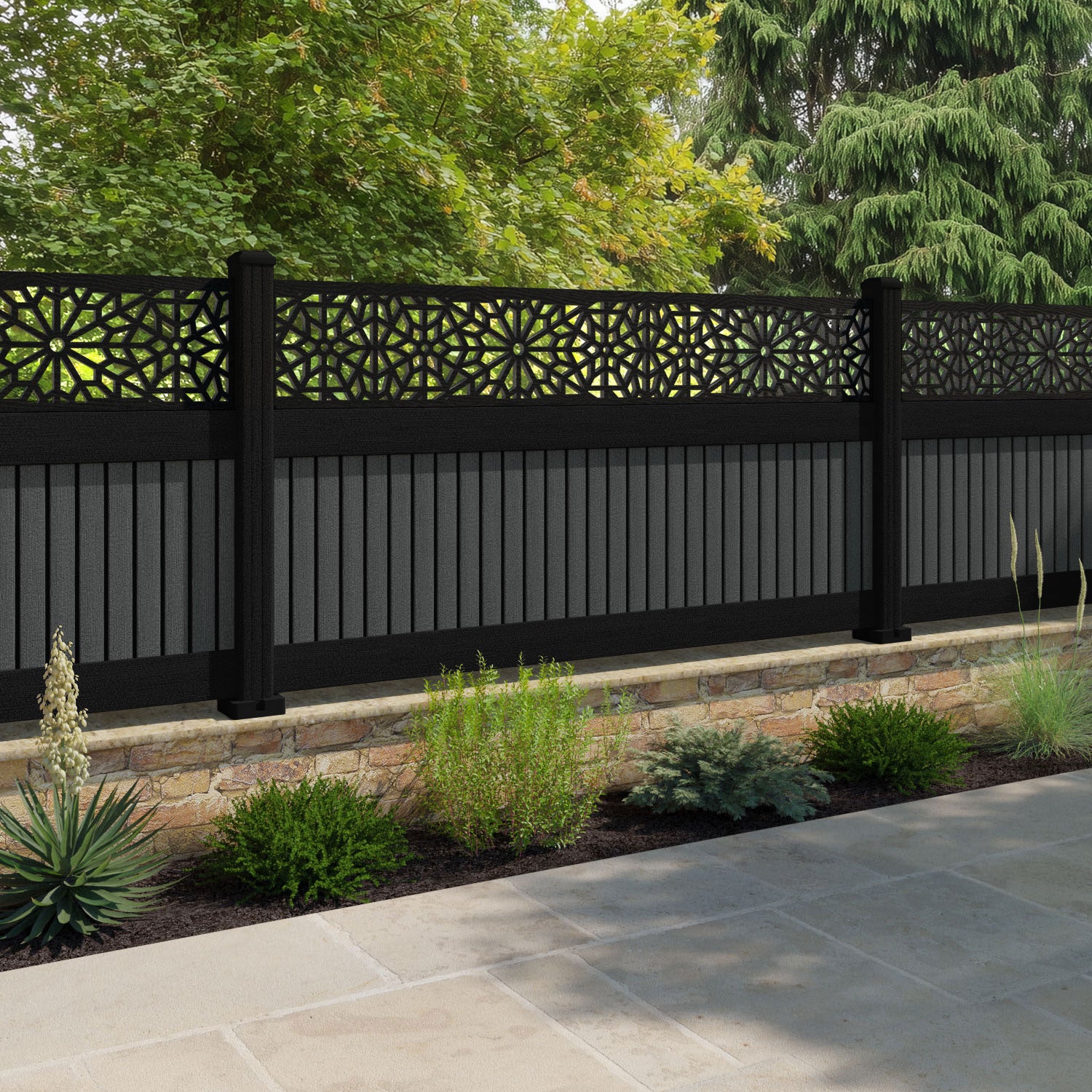 Virtis Alnara Fence Panel - Dark Grey - with our composite posts