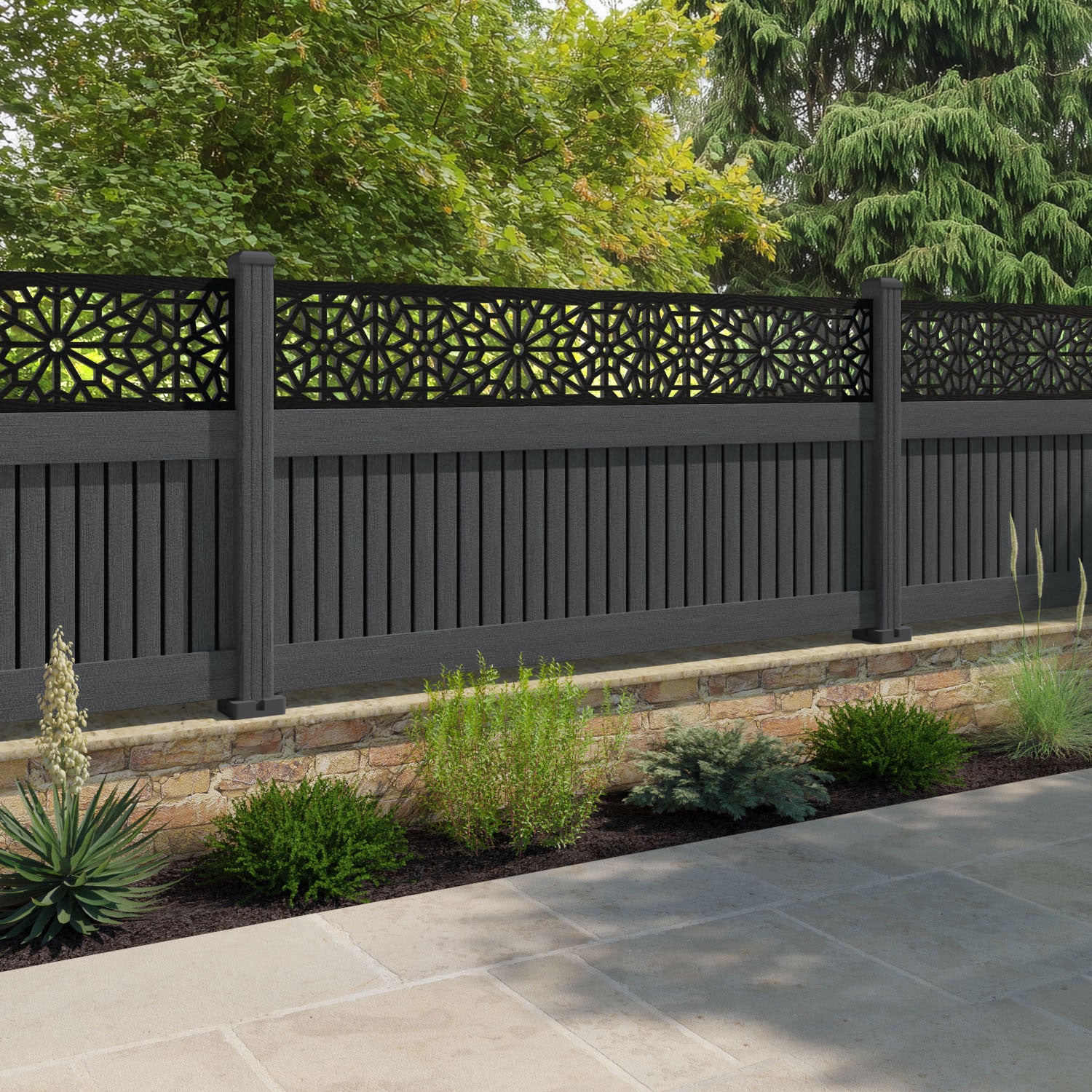 Virtis Alnara Fence Panel - Dark Grey - with our composite posts