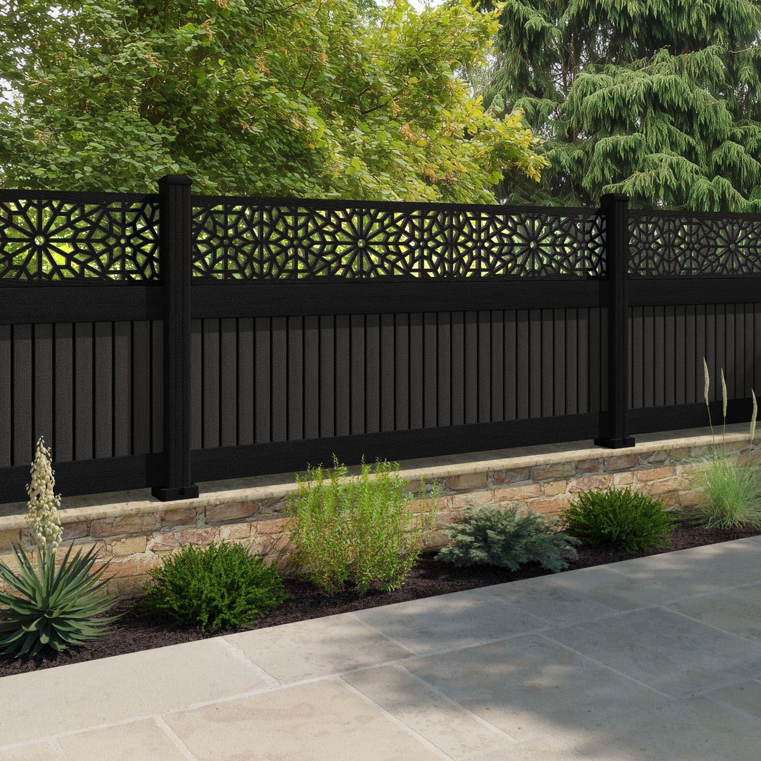 Virtis Alnara Fence Panel - Dark Oak - with our composite posts