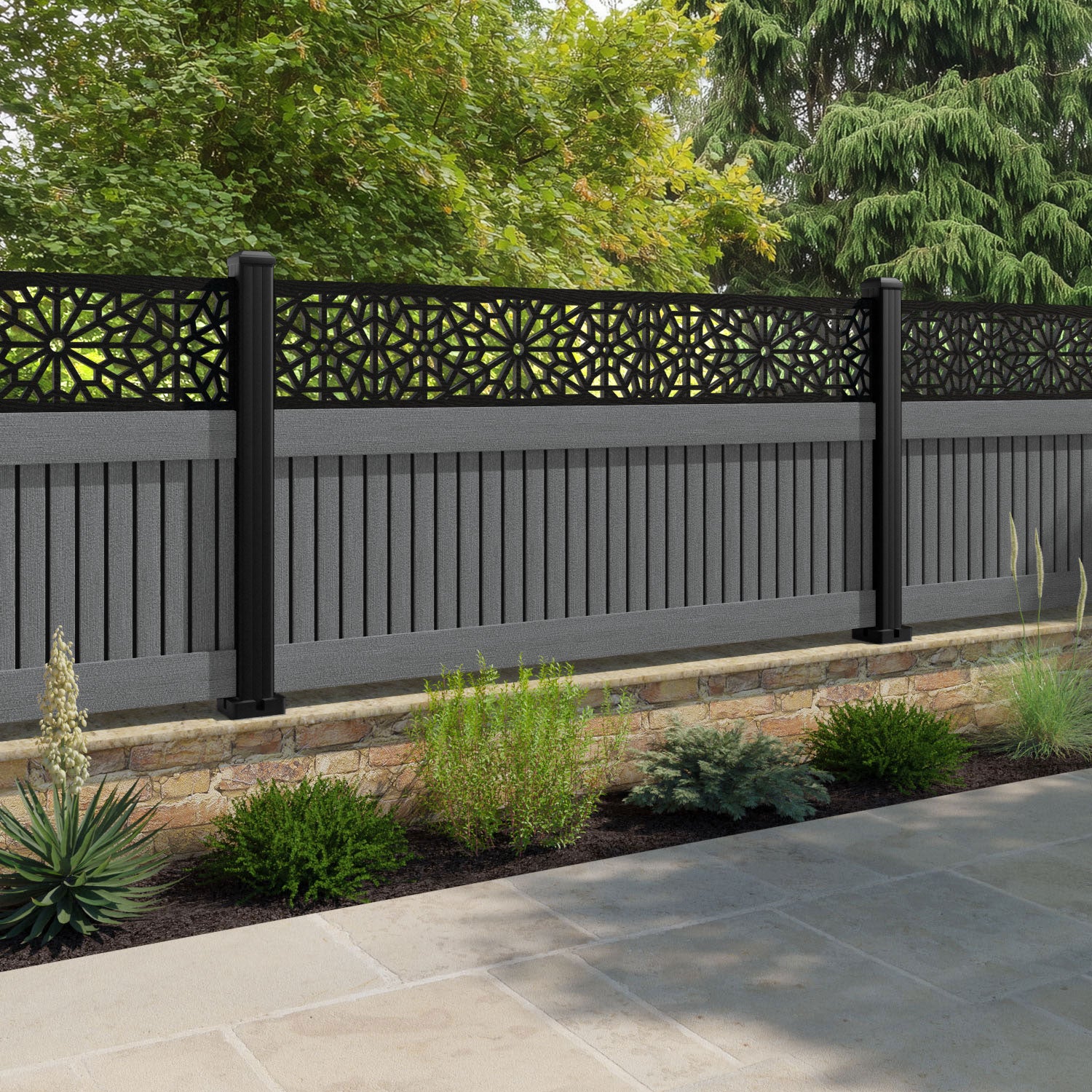 Virtis Alnara Fence Panel - Mid Grey - with our composite posts