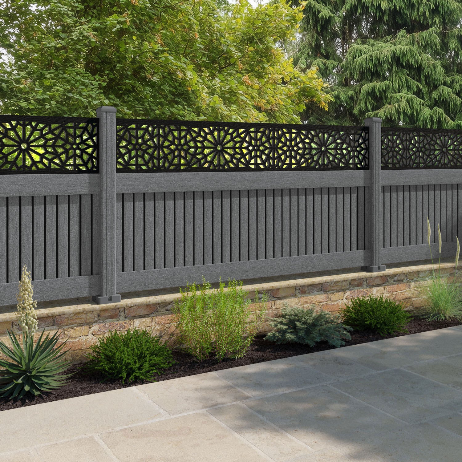 Virtis Alnara Fence Panel - Mid Grey - with our composite posts