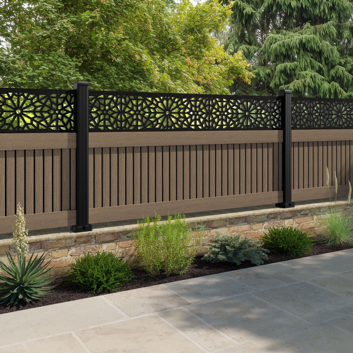 Virtis Alnara Fence Panel - Teak - with our composite posts