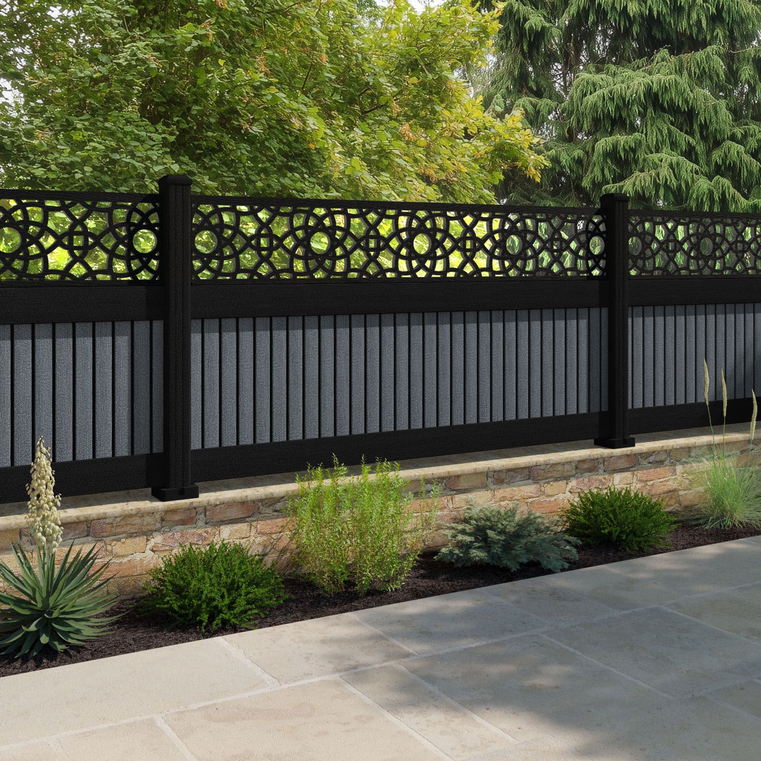 Virtis Ambar Fence Panel - Anthracite - with our aluminium posts