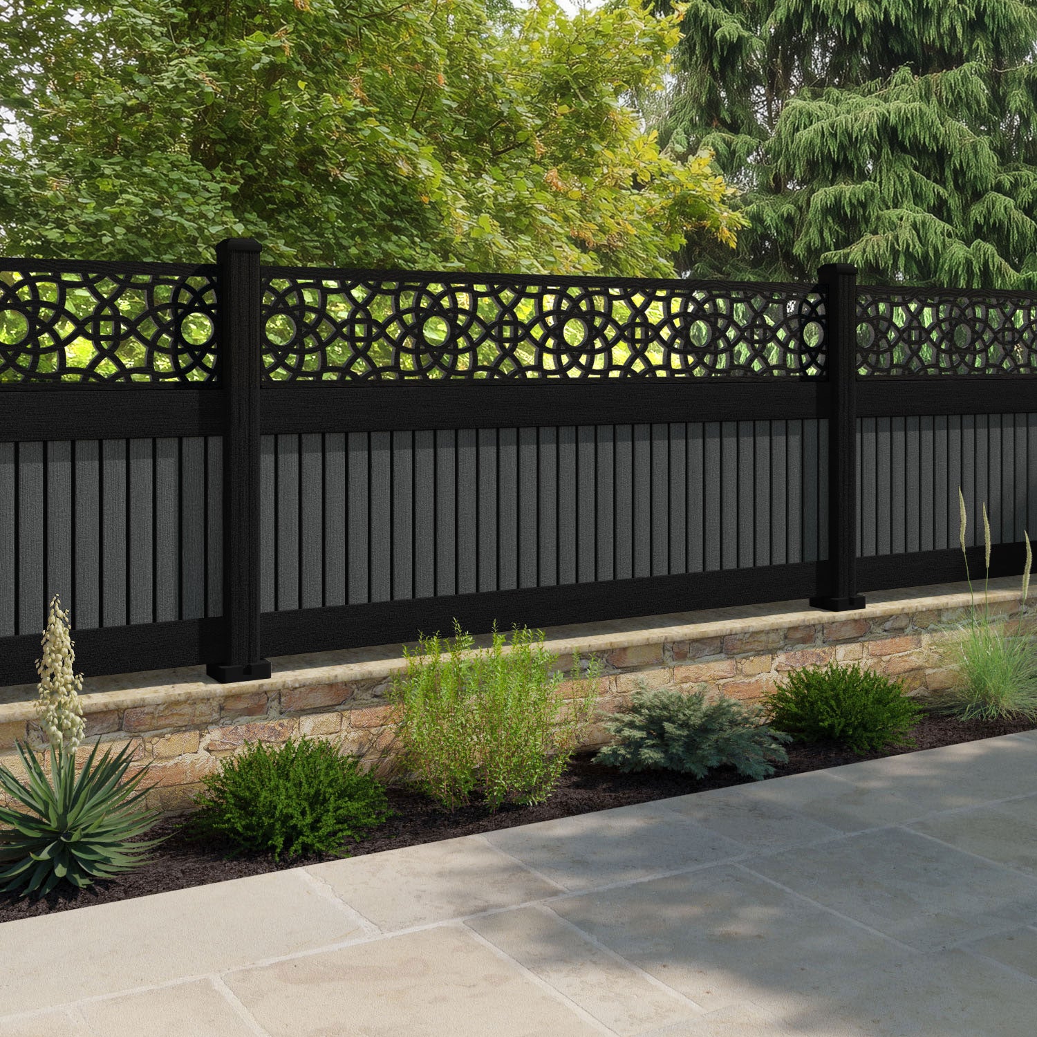 Virtis Ambar Fence Panel - Dark Grey - with our composite posts