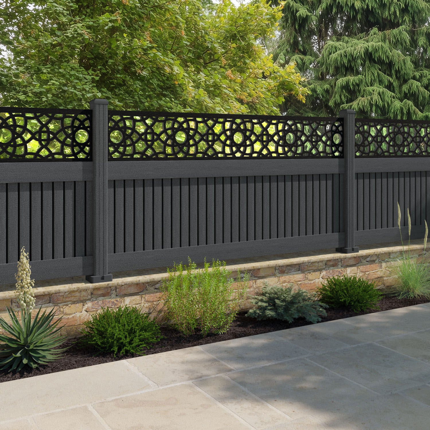 Virtis Ambar Fence Panel - Dark Grey - with our composite posts