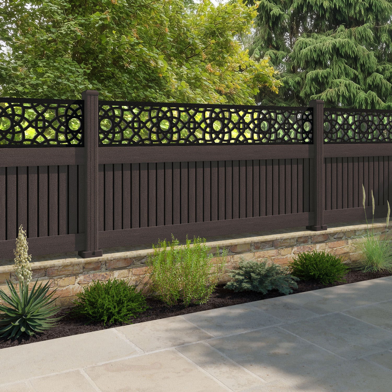 Virtis Ambar Fence Panel - Mid Brown - with our composite posts