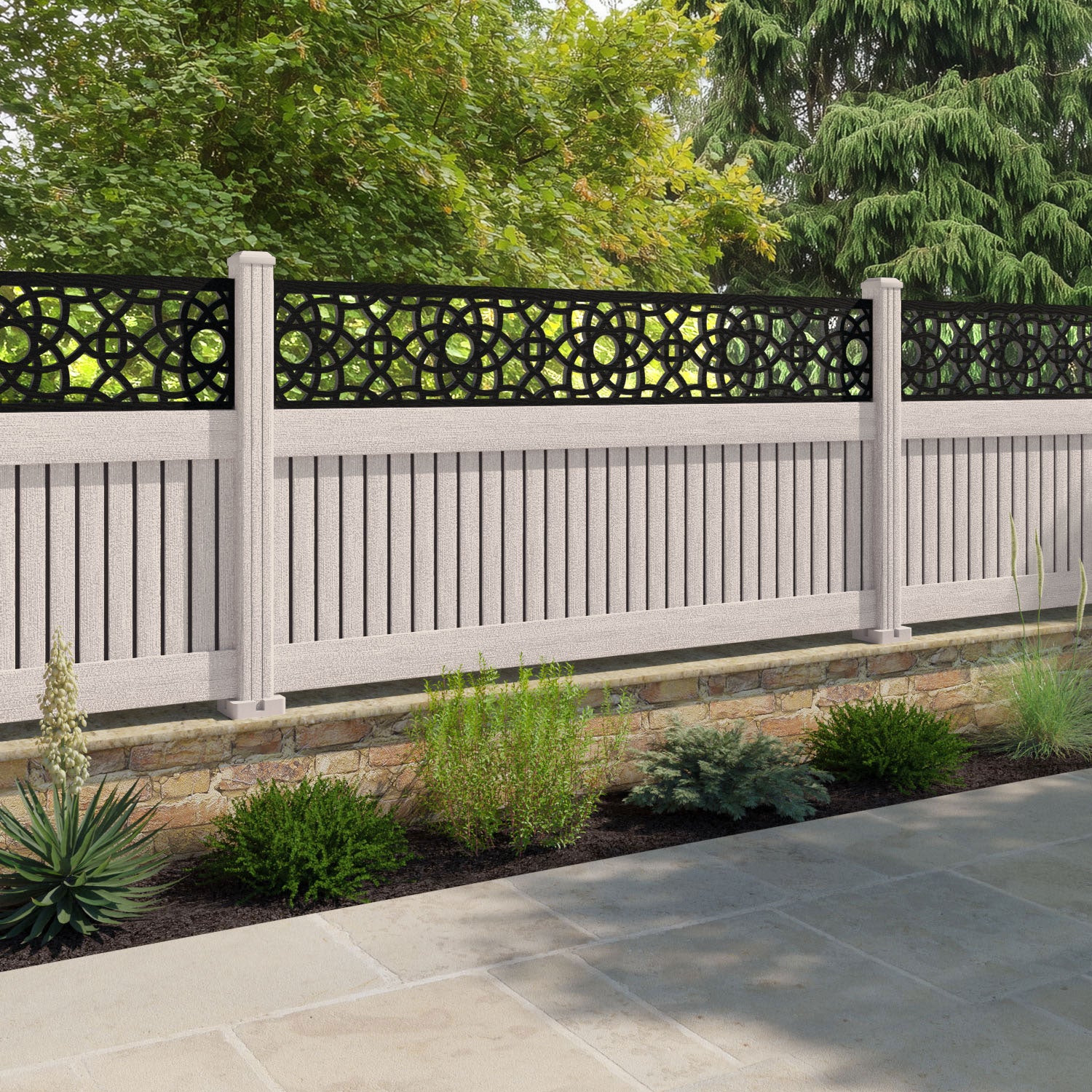Virtis Ambar Fence Panel - Mid Stone - with our composite posts