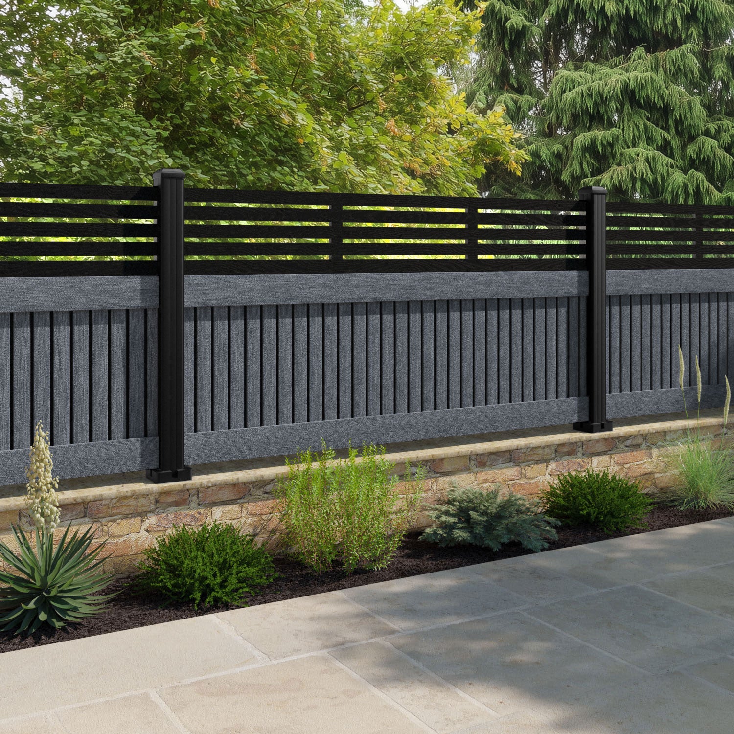 Virtis Aspen Fence Panel - Anthracite - with our aluminium posts