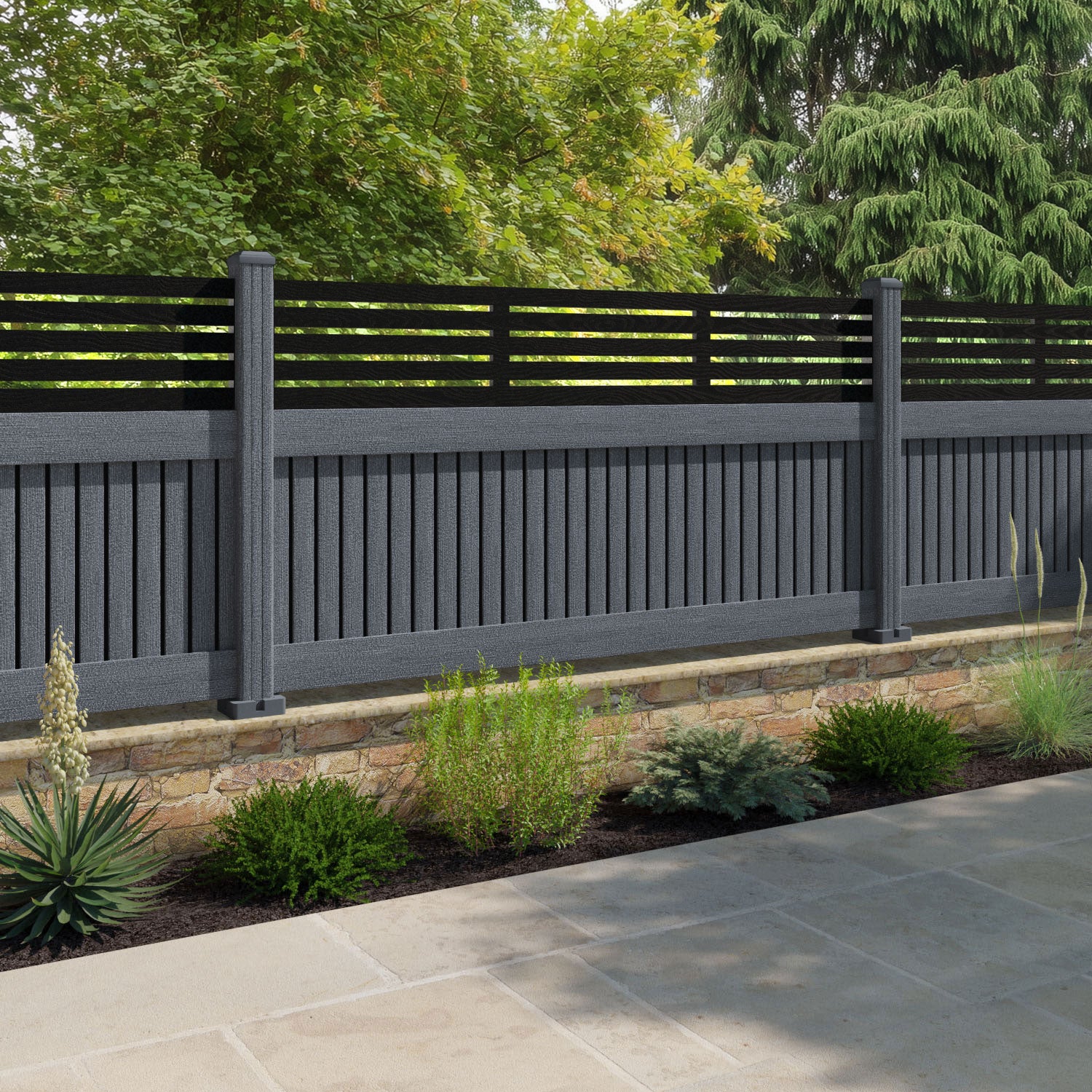 Virtis Aspen Fence Panel - Anthracite - with our composite posts