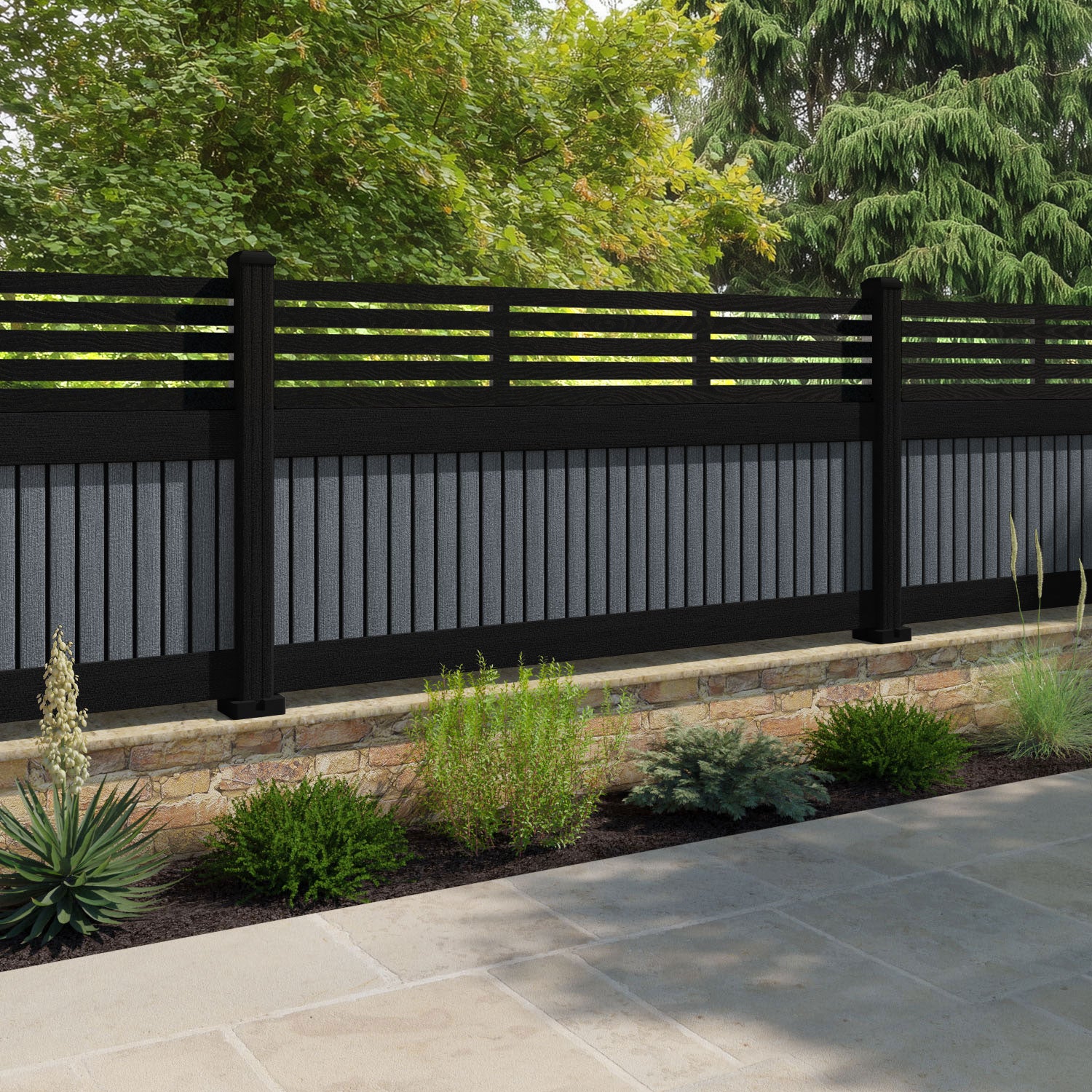 Virtis Aspen Fence Panel - Anthracite - with our aluminium posts
