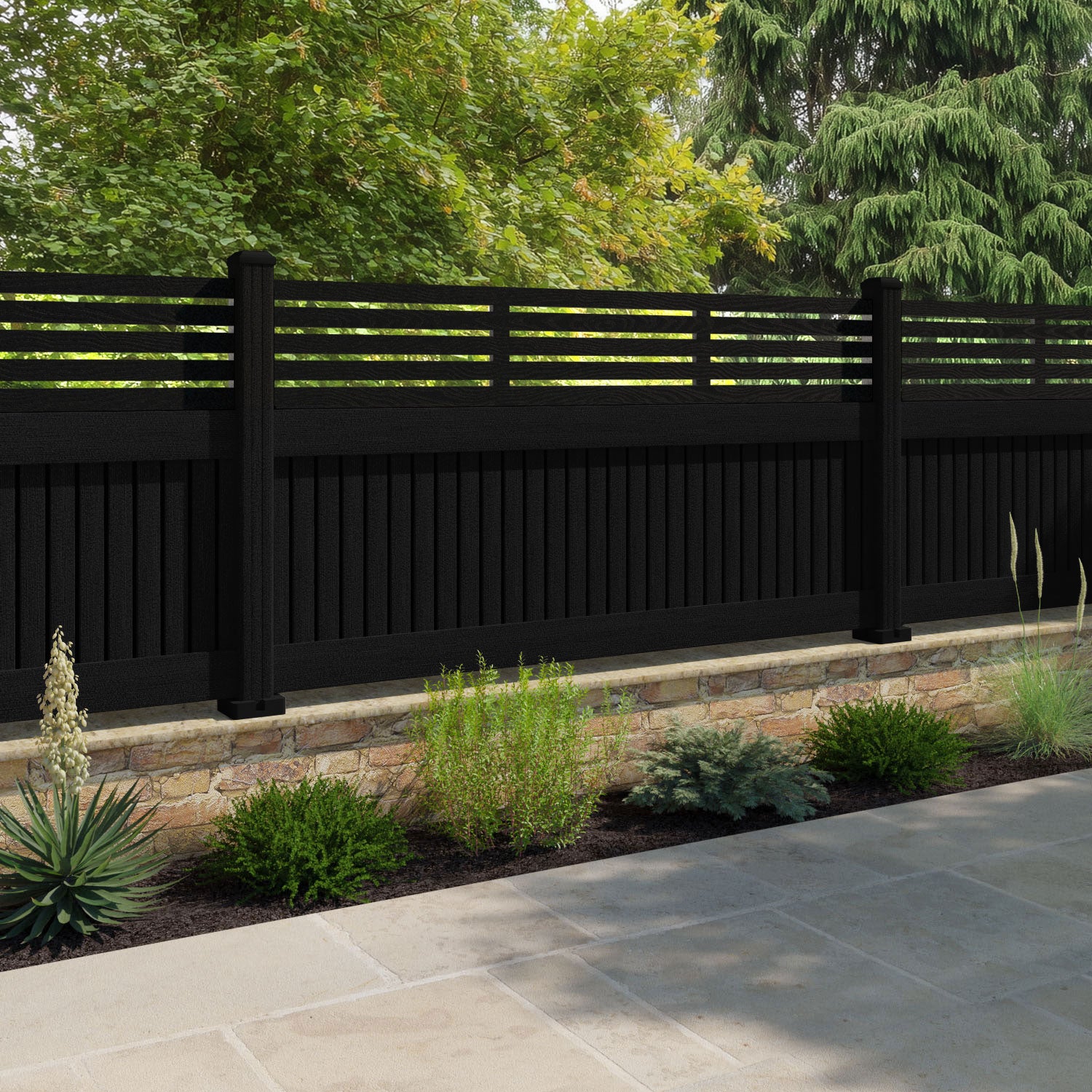 Virtis Aspen Fence Panel - Black - with our composite posts