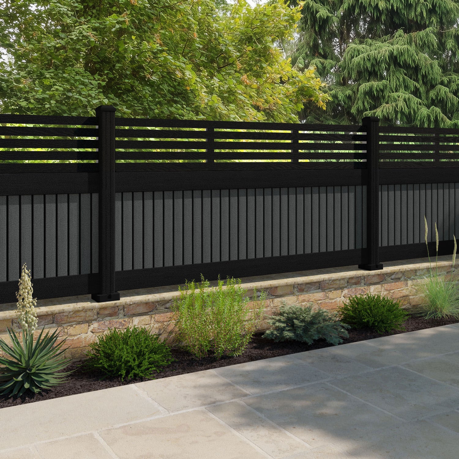 Virtis Aspen Fence Panel - Dark Grey - with our composite posts