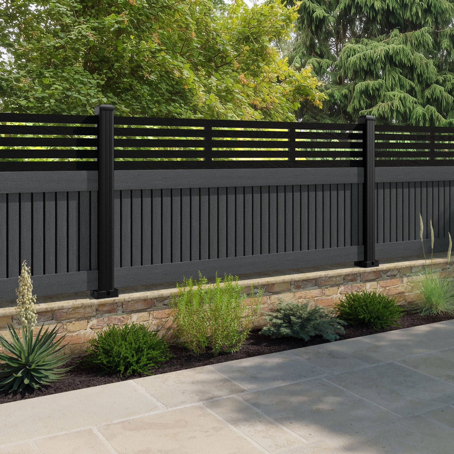 Virtis Aspen Fence Panel - Dark Grey - with our composite posts