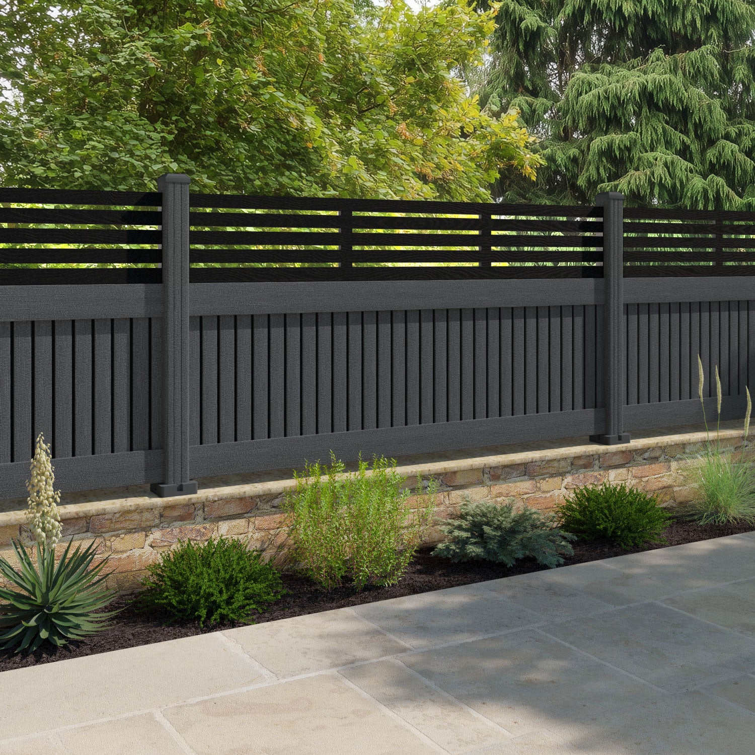Virtis Aspen Fence Panel - Dark Grey - with our composite posts
