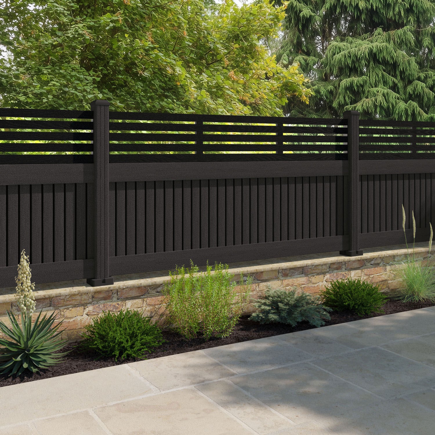 Virtis Aspen Fence Panel - Dark Oak - with our composite posts