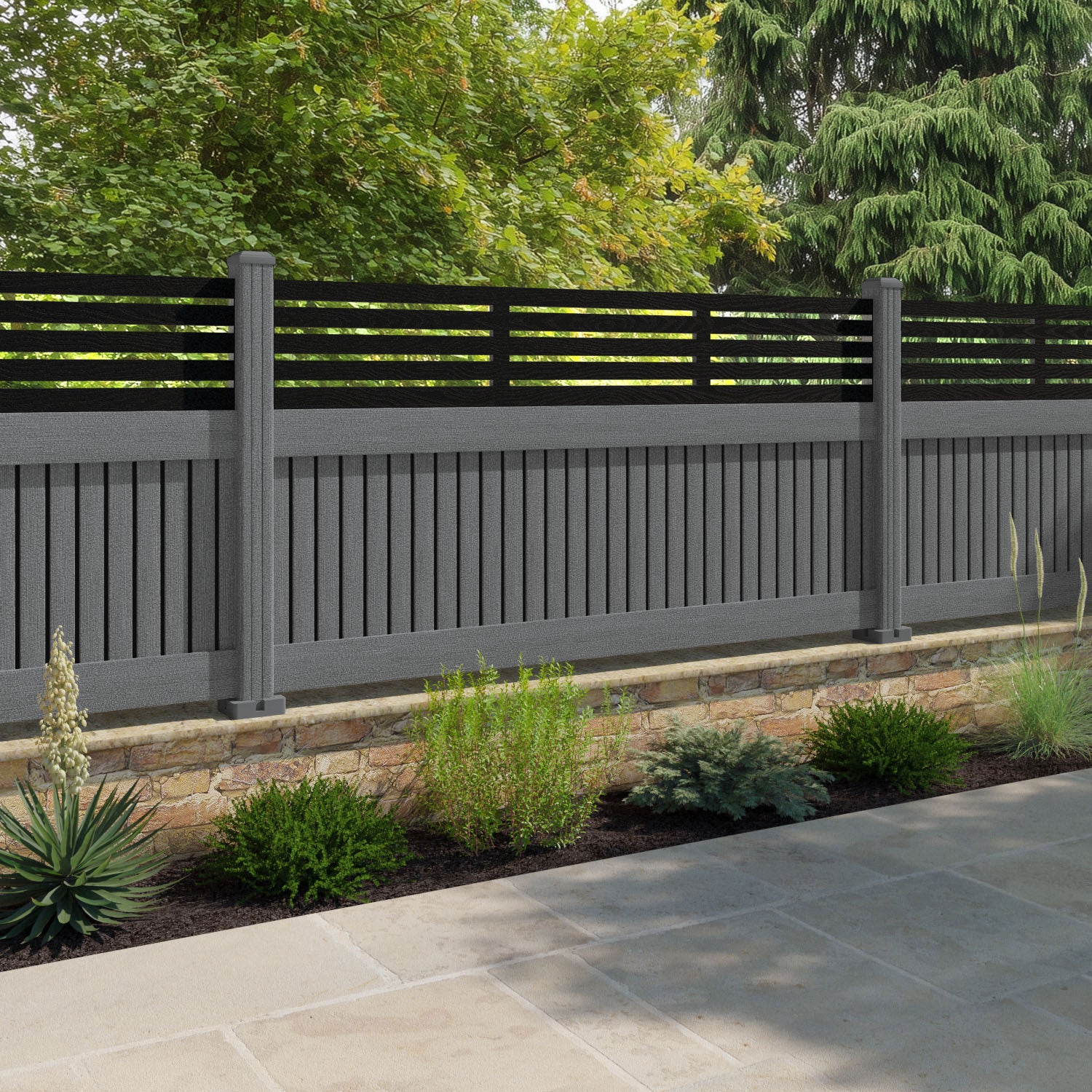 Virtis Aspen Fence Panel - Mid Grey - with our composite posts