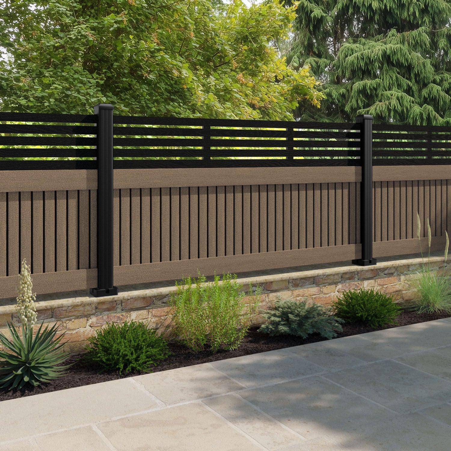 Virtis Aspen Fence Panel - Teak - with our composite posts