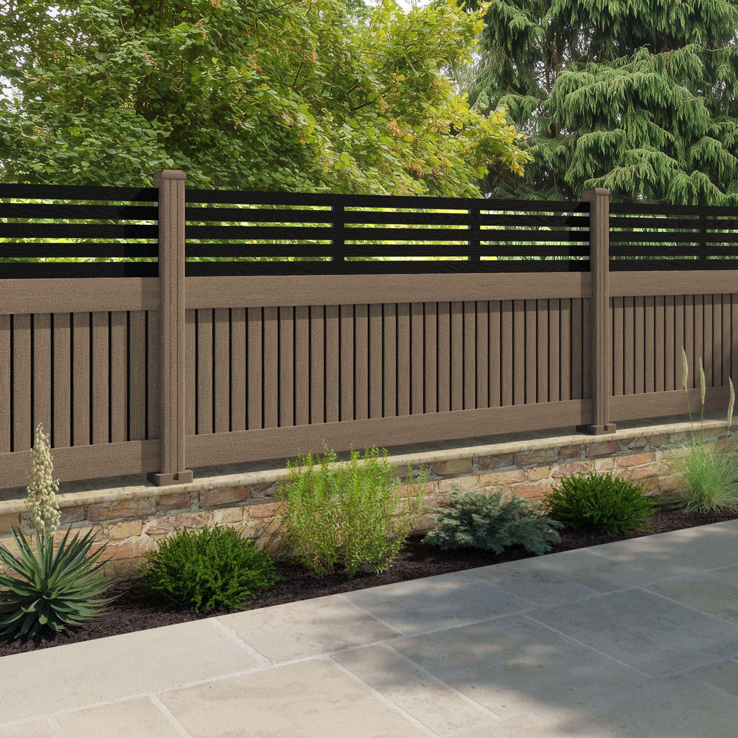Virtis Aspen Fence Panel - Teak - with our composite posts