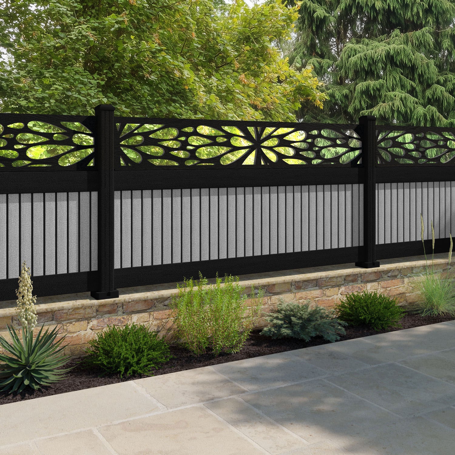 Virtis Blossom Fence Panel - Light Grey - with our composite posts
