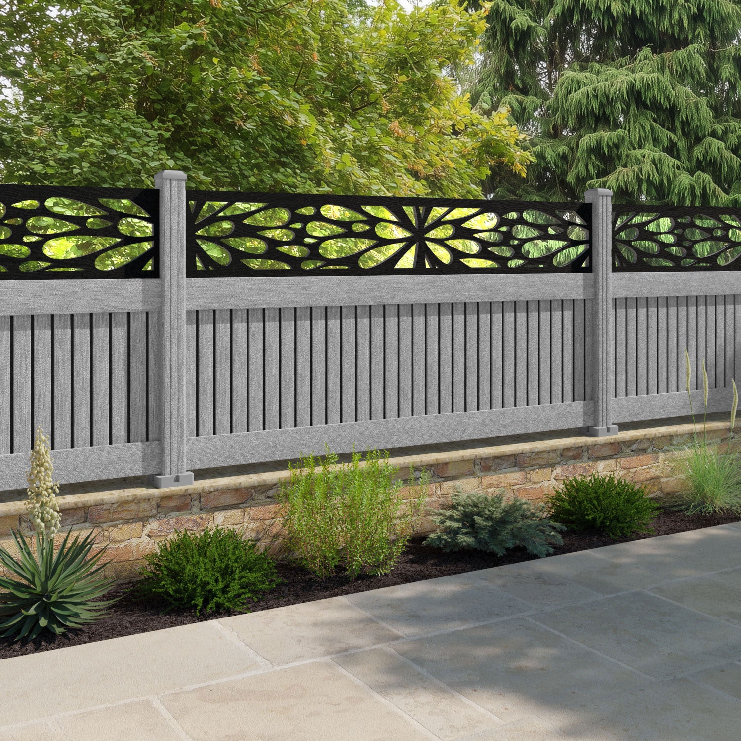 Virtis Blossom Fence Panel - Light Grey - with our composite posts