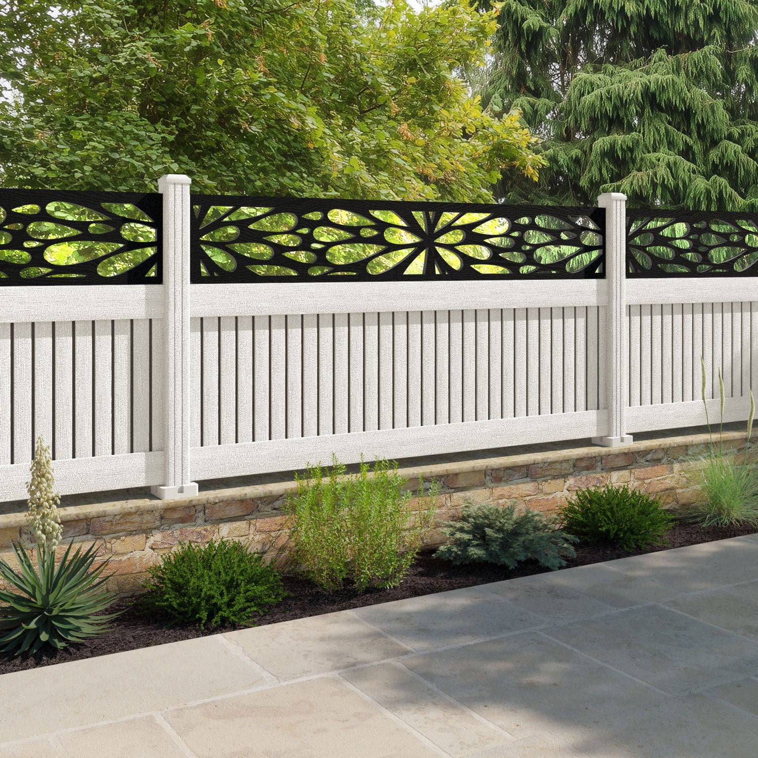 Virtis Blossom Fence Panel - Light Stone - with our composite posts
