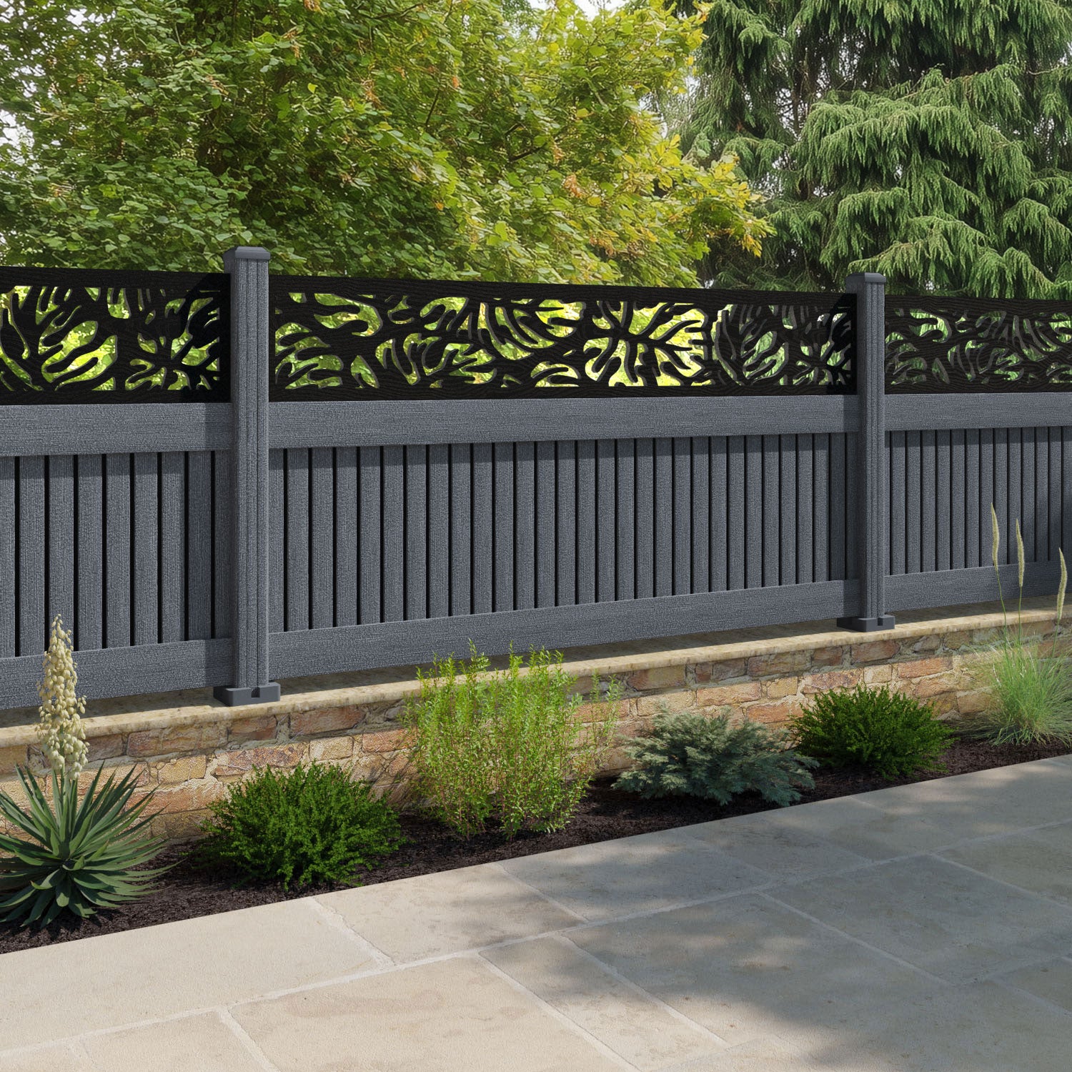 Virtis Botanic Fence Panel - Anthracite - with our composite posts