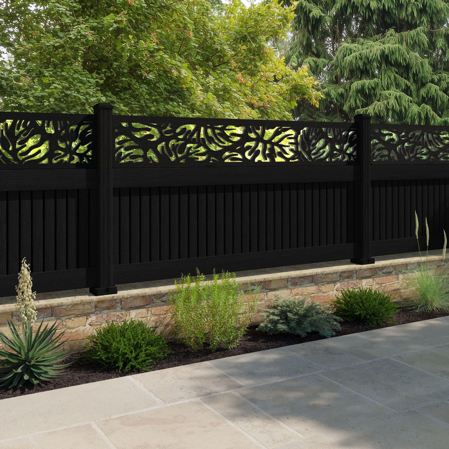 Virtis Botanic Fence Panel - Black - with our composite posts