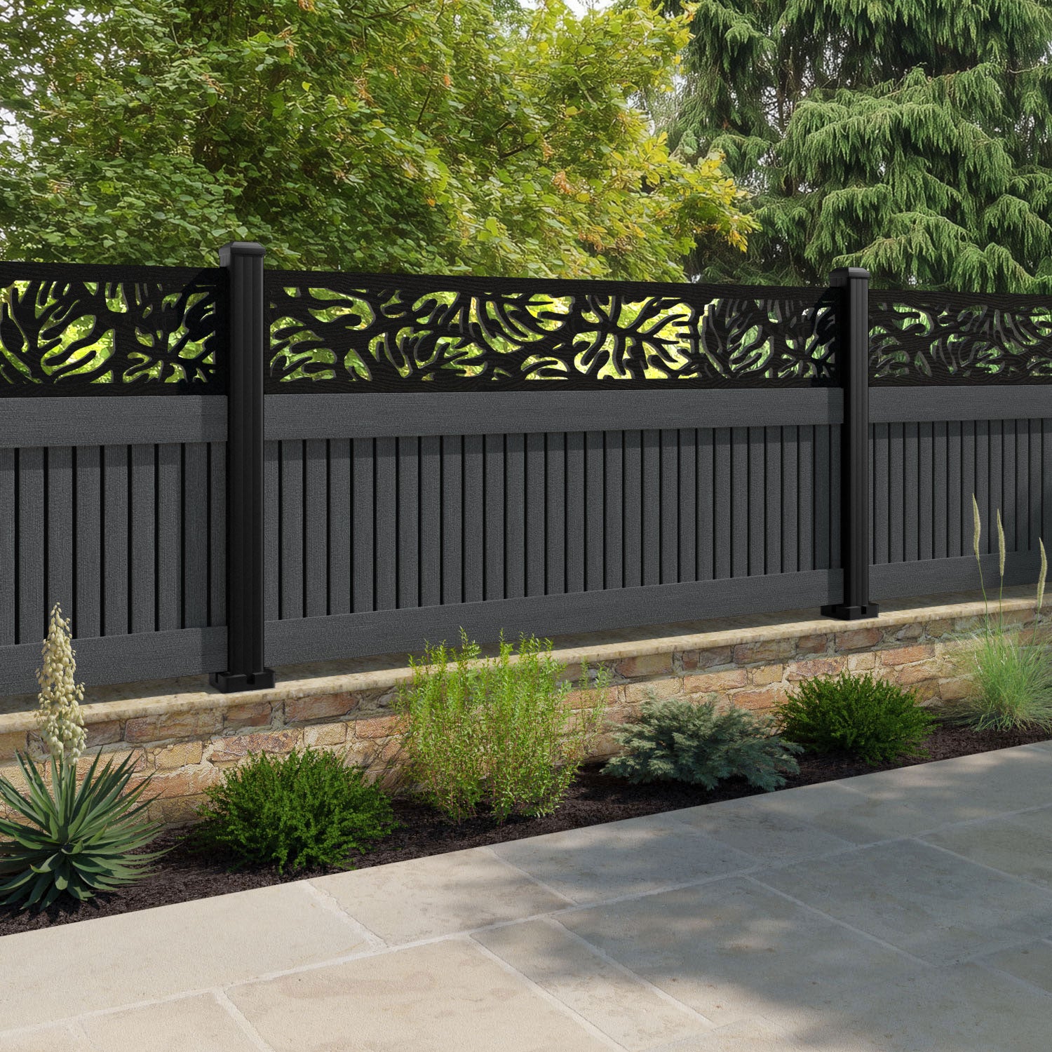 Virtis Botanic Fence Panel - Dark Grey - with our composite posts