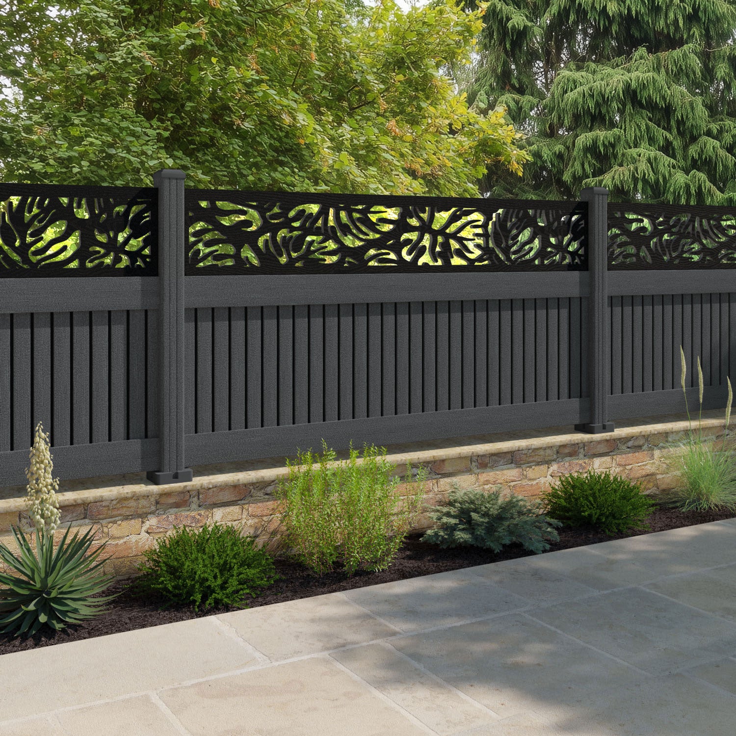 Virtis Botanic Fence Panel - Dark Grey - with our composite posts
