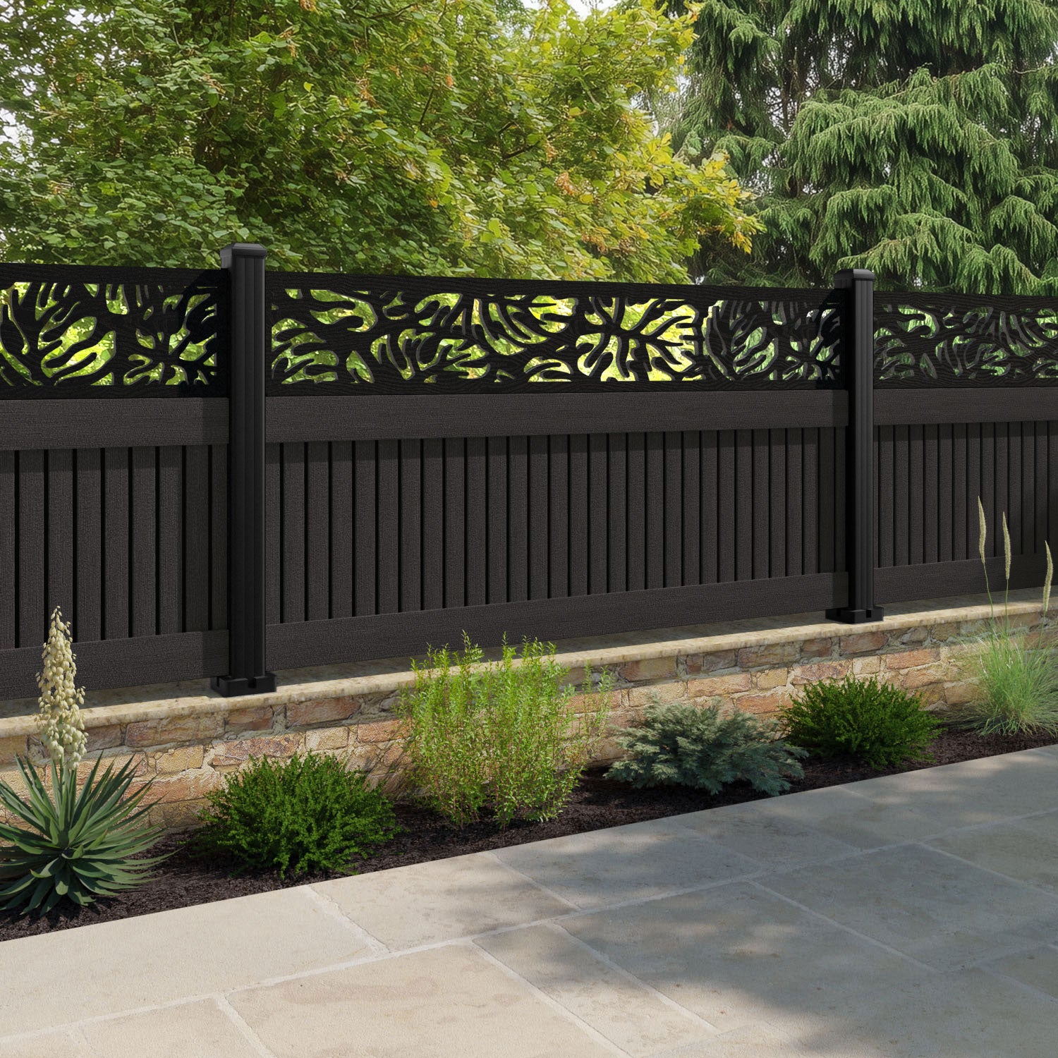 Virtis Botanic Fence Panel - Dark Oak - with our composite posts