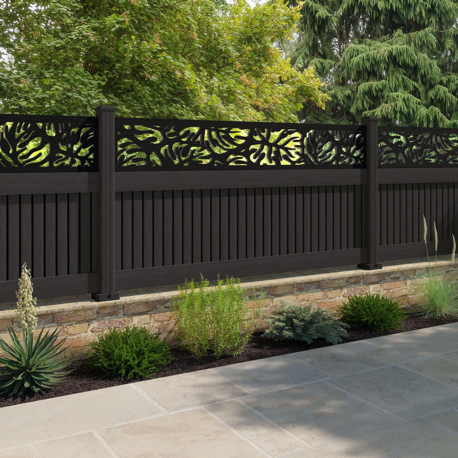 Virtis Botanic Fence Panel - Dark Oak - with our composite posts