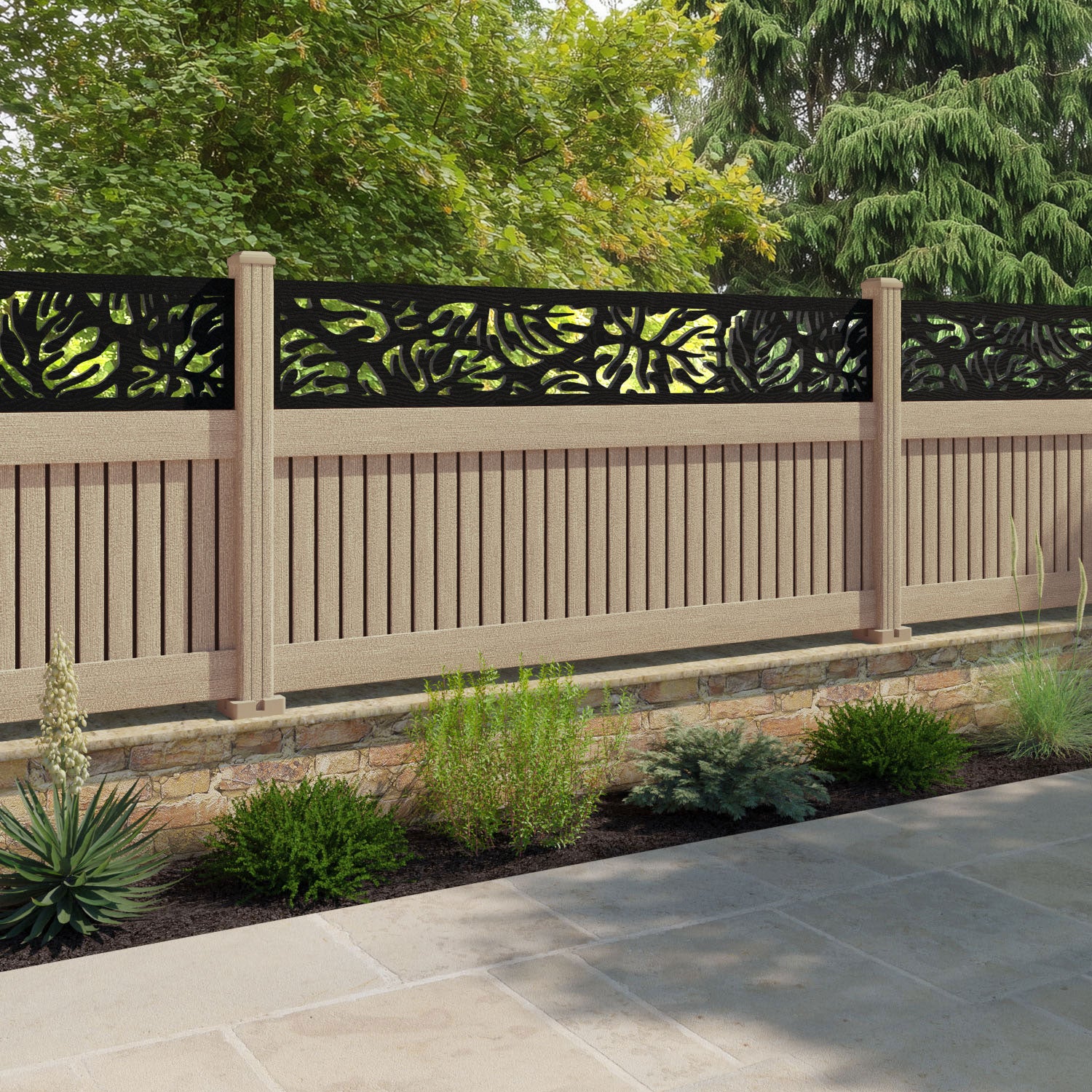 Virtis Botanic Fence Panel - Light Oak - with our composite posts