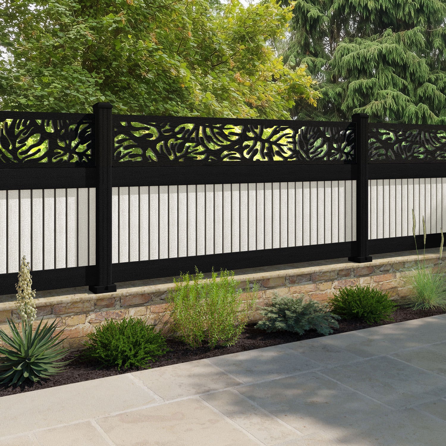 Virtis Botanic Fence Panel - Light Stone - with our composite posts