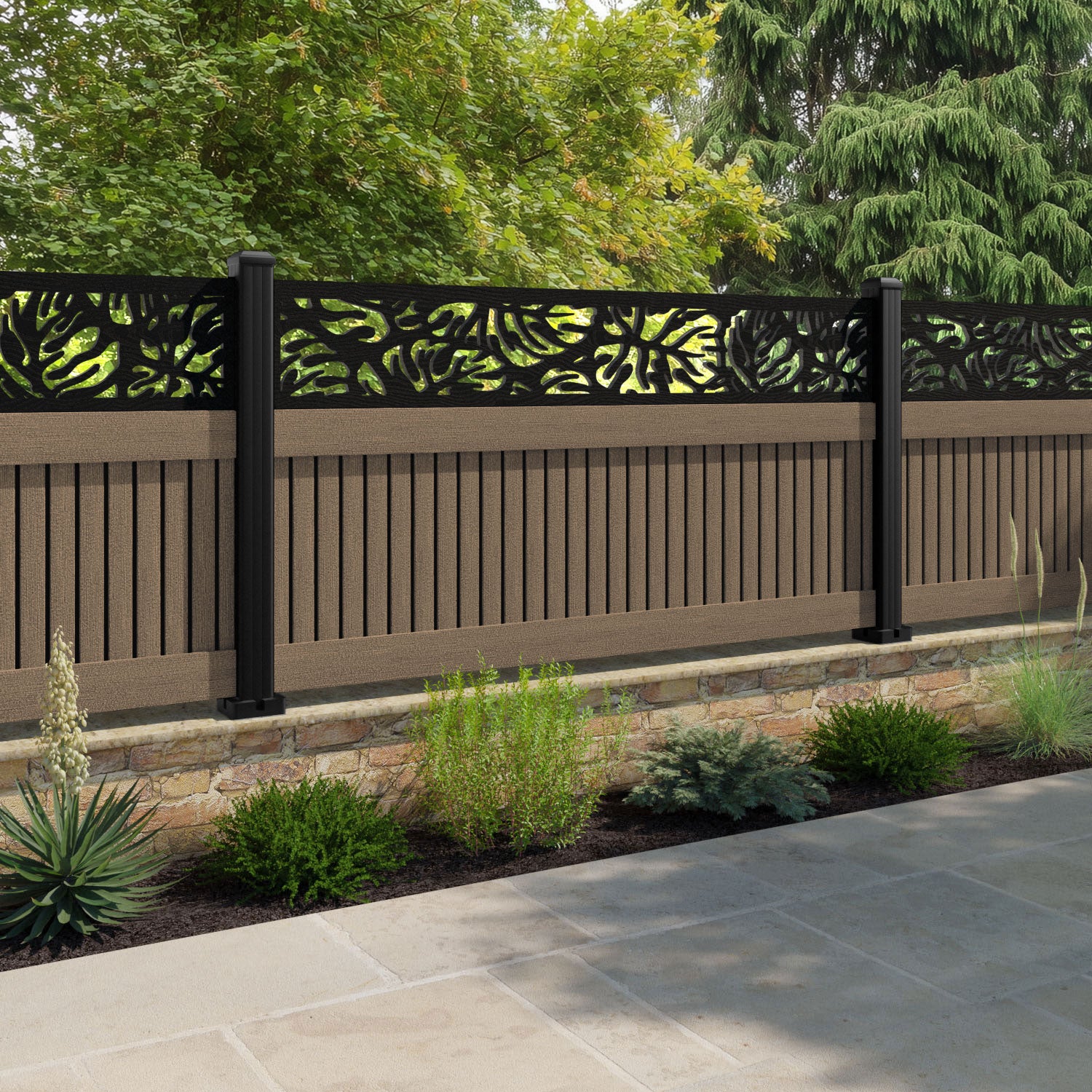 Virtis Botanic Fence Panel - Teak - with our composite posts