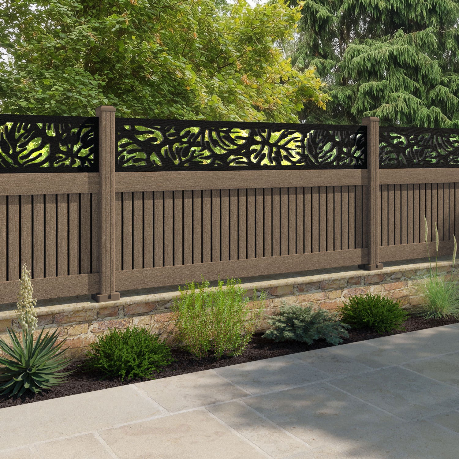 Virtis Botanic Fence Panel - Teak - with our composite posts