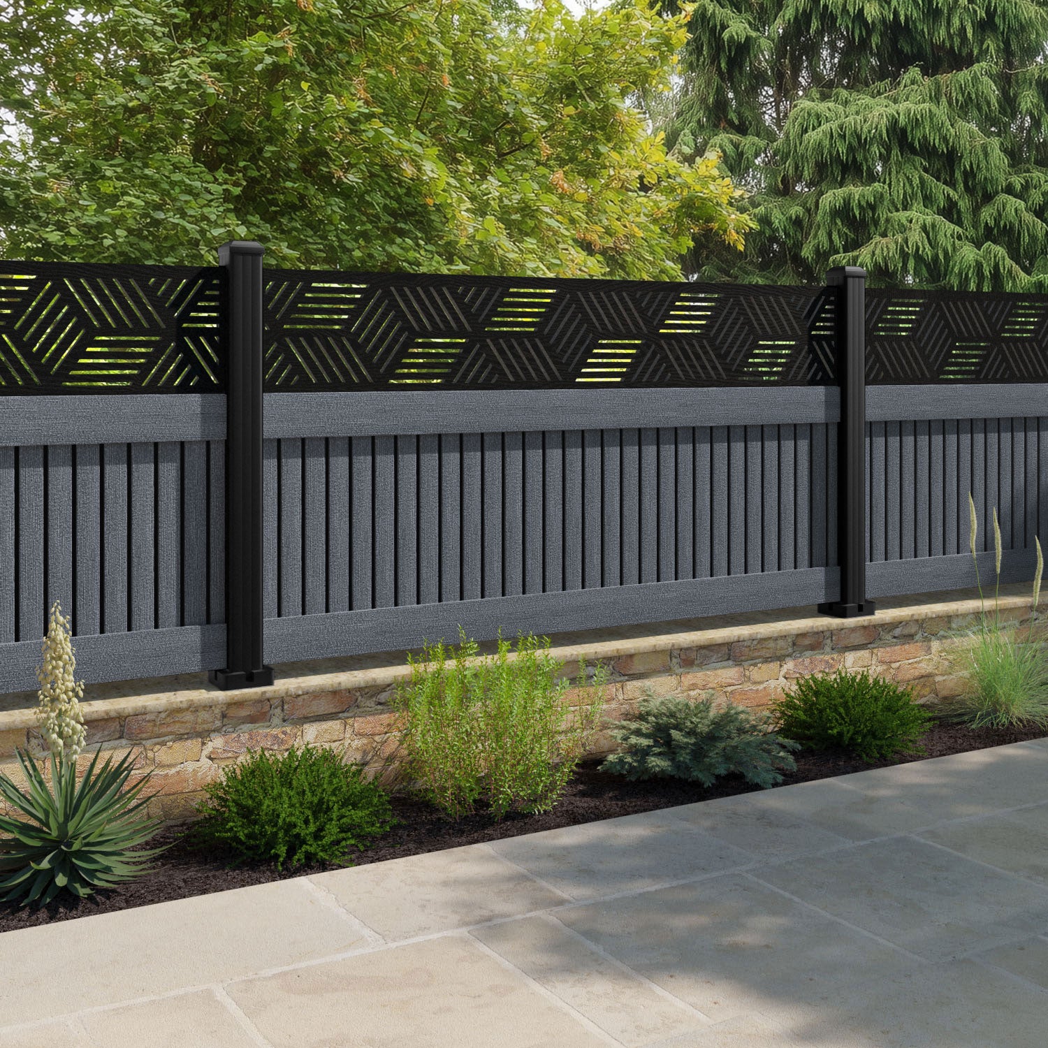 Virtis Cubed Fence Panel - Anthracite - with our aluminium posts