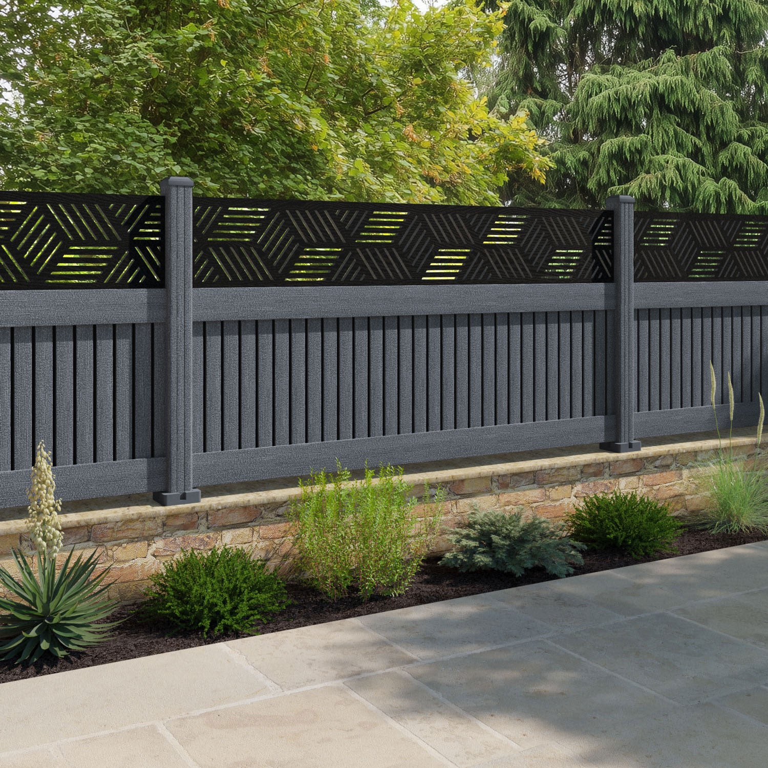 Virtis Cubed Fence Panel - Anthracite - with our composite posts