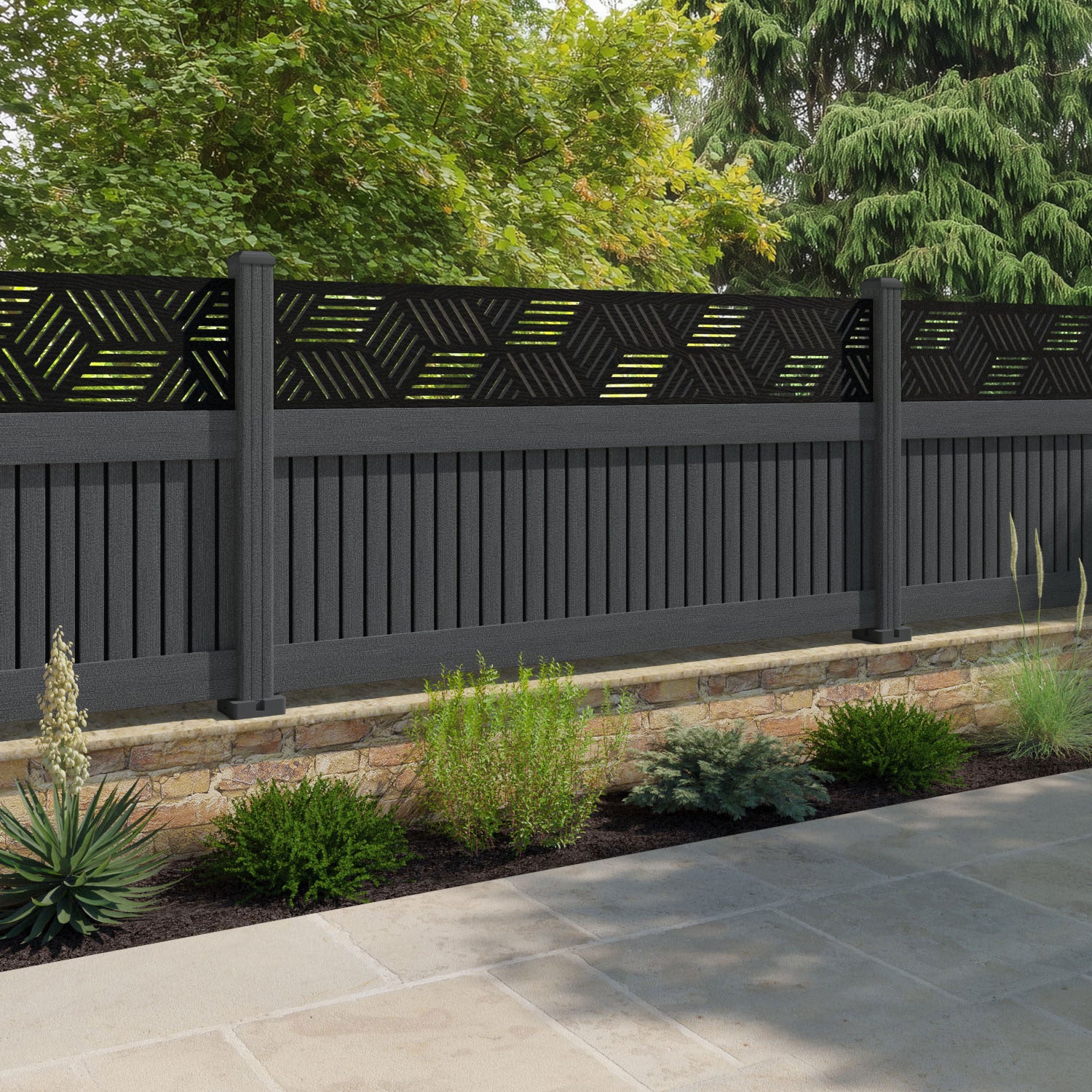 Virtis Cubed Fence Panel - Dark Grey - with our composite posts