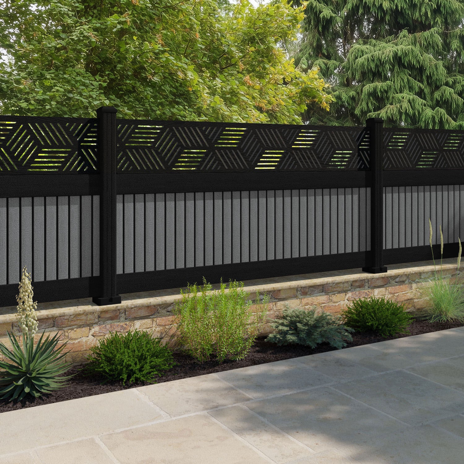 Virtis Cubed Fence Panel - Mid Grey - with our composite posts