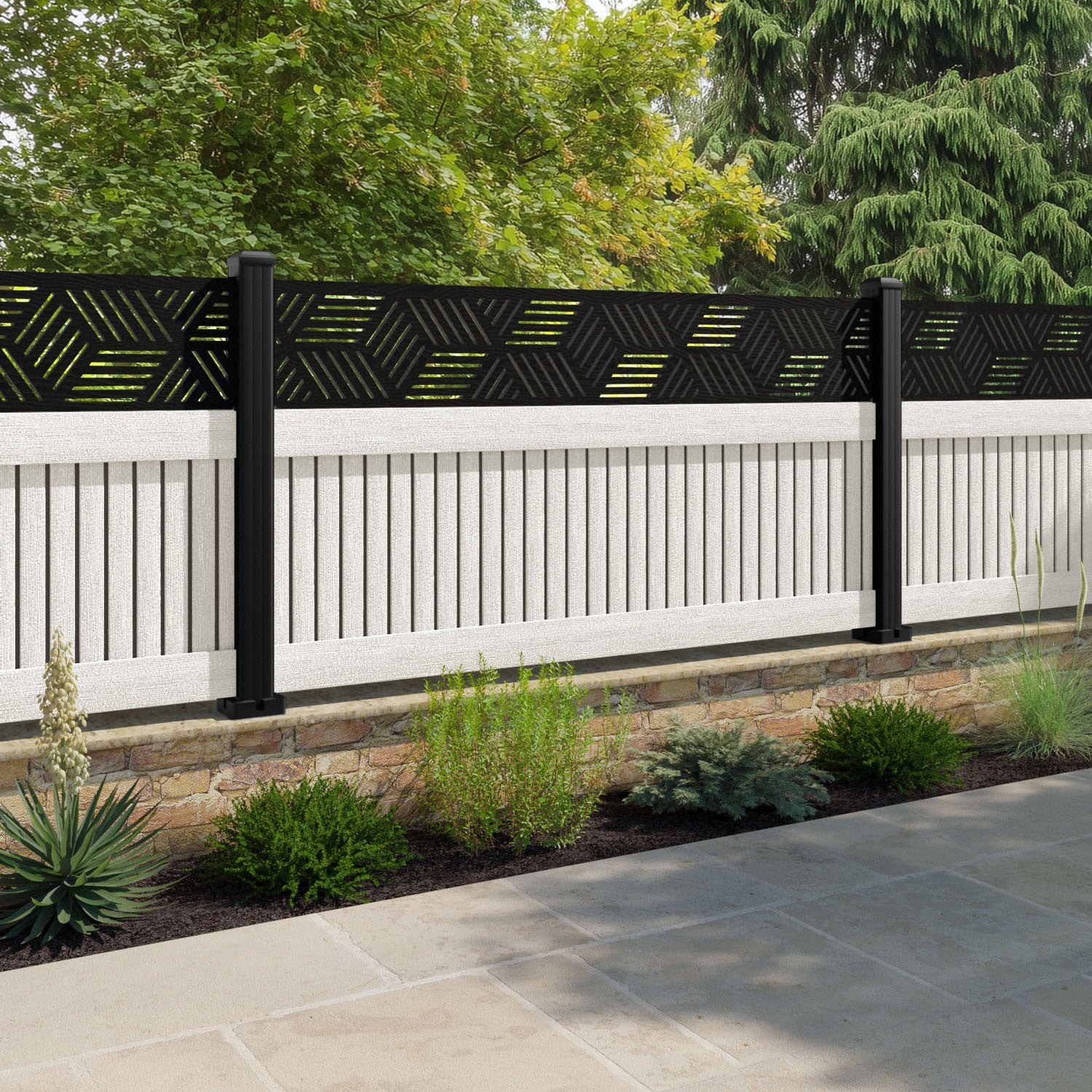 Virtis Cubed Fence Panel - Light Stone - with our composite posts