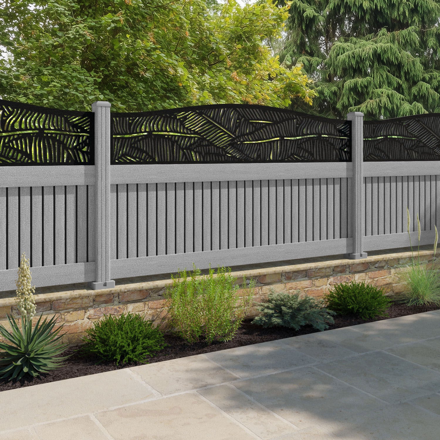 Virtis Feather Curved Top Fence Panel - Light Grey - with our composite posts